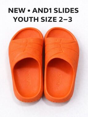 AND1 Kids Slides Size 2-3 Orange Youth Slip On Sandals NEW